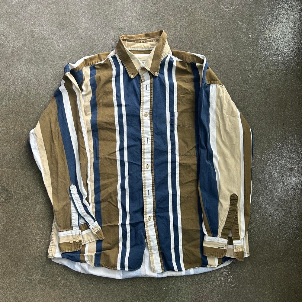 Vintage Natural Issue Brown Size Large Striped Button Up Shirt